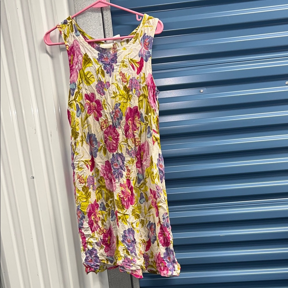 Bright Floral Sundress with Pink & Blue Blooms Vinatage
